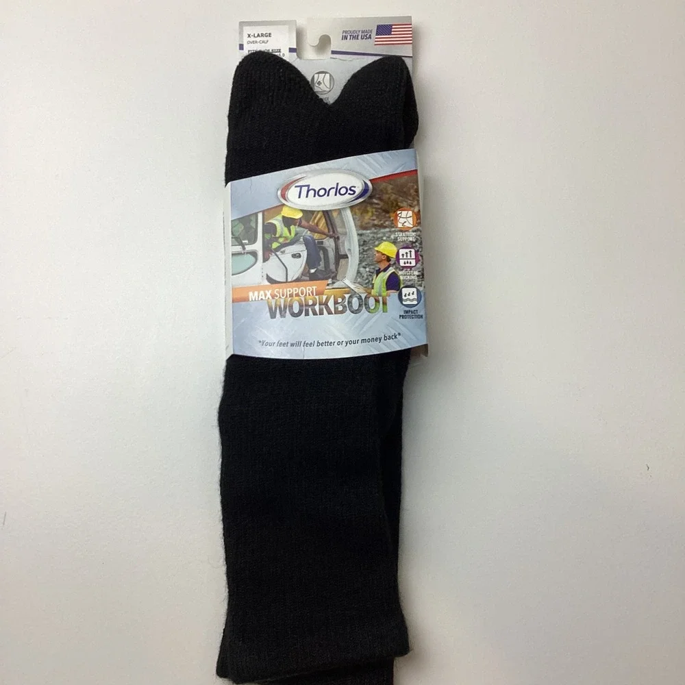 Thorlos Max Support Workboot Over-Calf Socks XL Black WBSO15 Made in USA